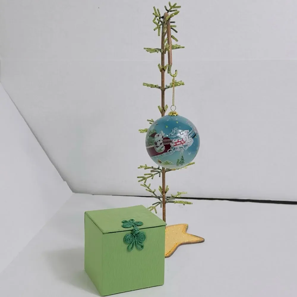 Pier 1 Li Bien 2009 Glass Ornament Santa Sleigh Reindeer Ho Ho Ho Inside Painted